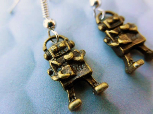 Roboter Ohrringe bronzefarben Vintage Mini Robot